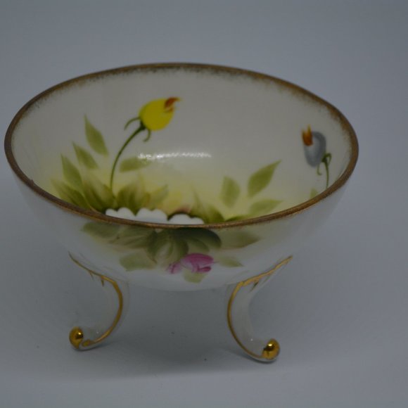 ARDALT LENWILE HAND PAINTED FOOTED CANDY BOWL STAMPED 6200N TRINKET DISH FLORAL - Picture 2 of 8
